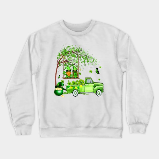 Green Gnomes Truck Shamrock Happy Saint Patricks Day Crewneck Sweatshirt by artbyhintze